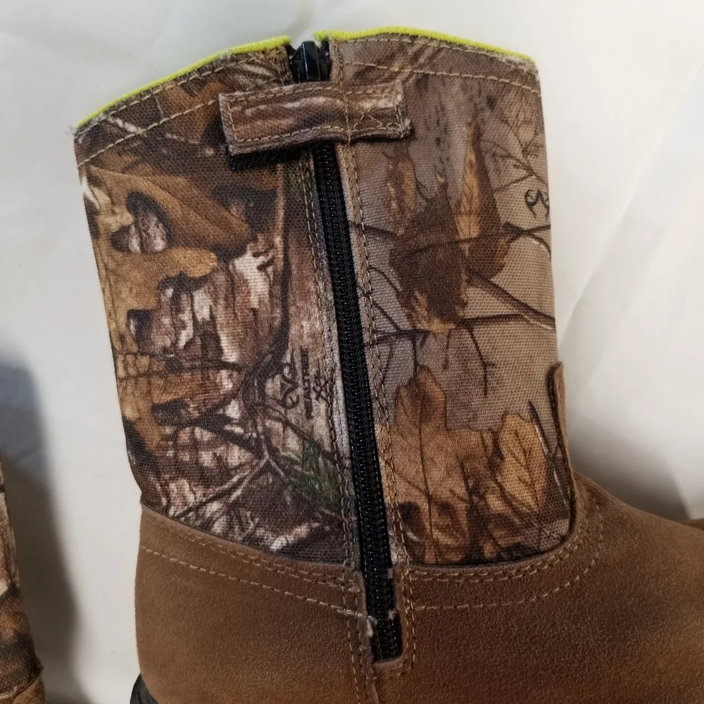 Magellan Outdoors Boots Youth Size 3D Camouflage RealTree Brown Neon Green